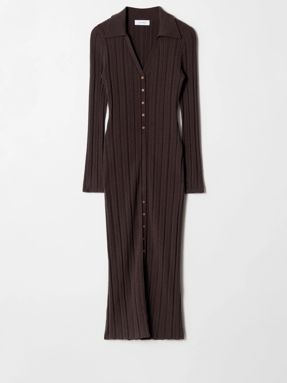 & Other Stories Wool Chocolate-Brown Ribbed Button-Down Maxi Dress